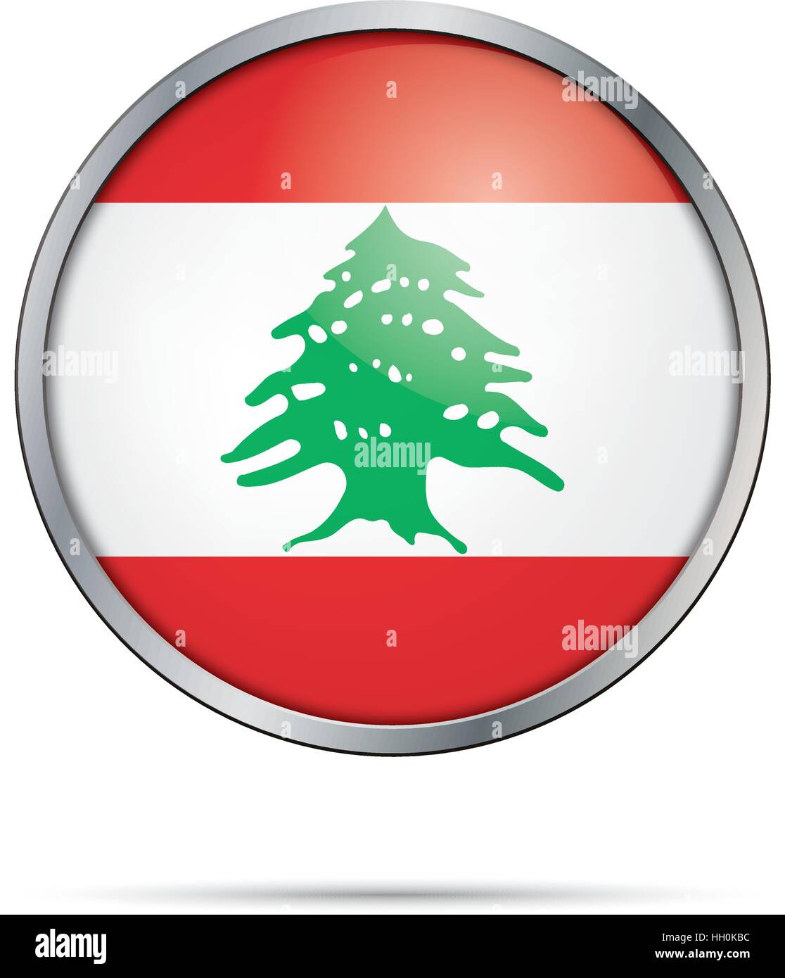 Bouton vecteur drapeau libanais. Liban drapeau dans le style de bouton en verre avec cadre en métal. Illustration de Vecteur