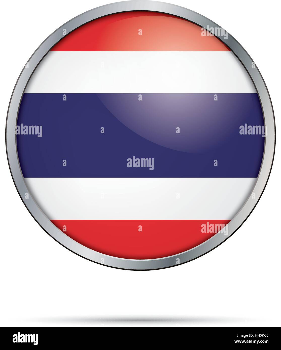 Bouton drapeau thaïlandais de vecteur. Drapeau de la Thaïlande dans le style de bouton en verre avec cadre en métal. Illustration de Vecteur