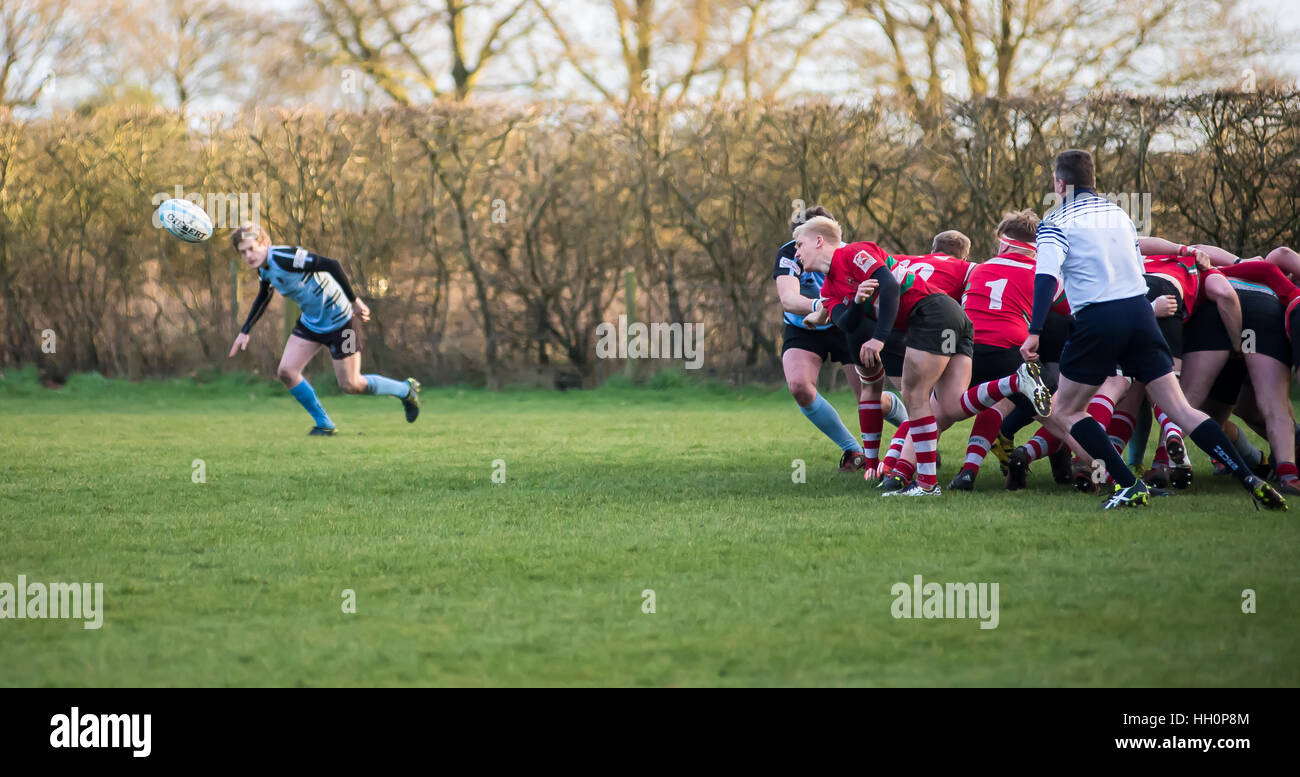 Rugby amateur, un populaire jeu d'équipe. La recherche de la mêlée tenir sur la droite. Banque D'Images