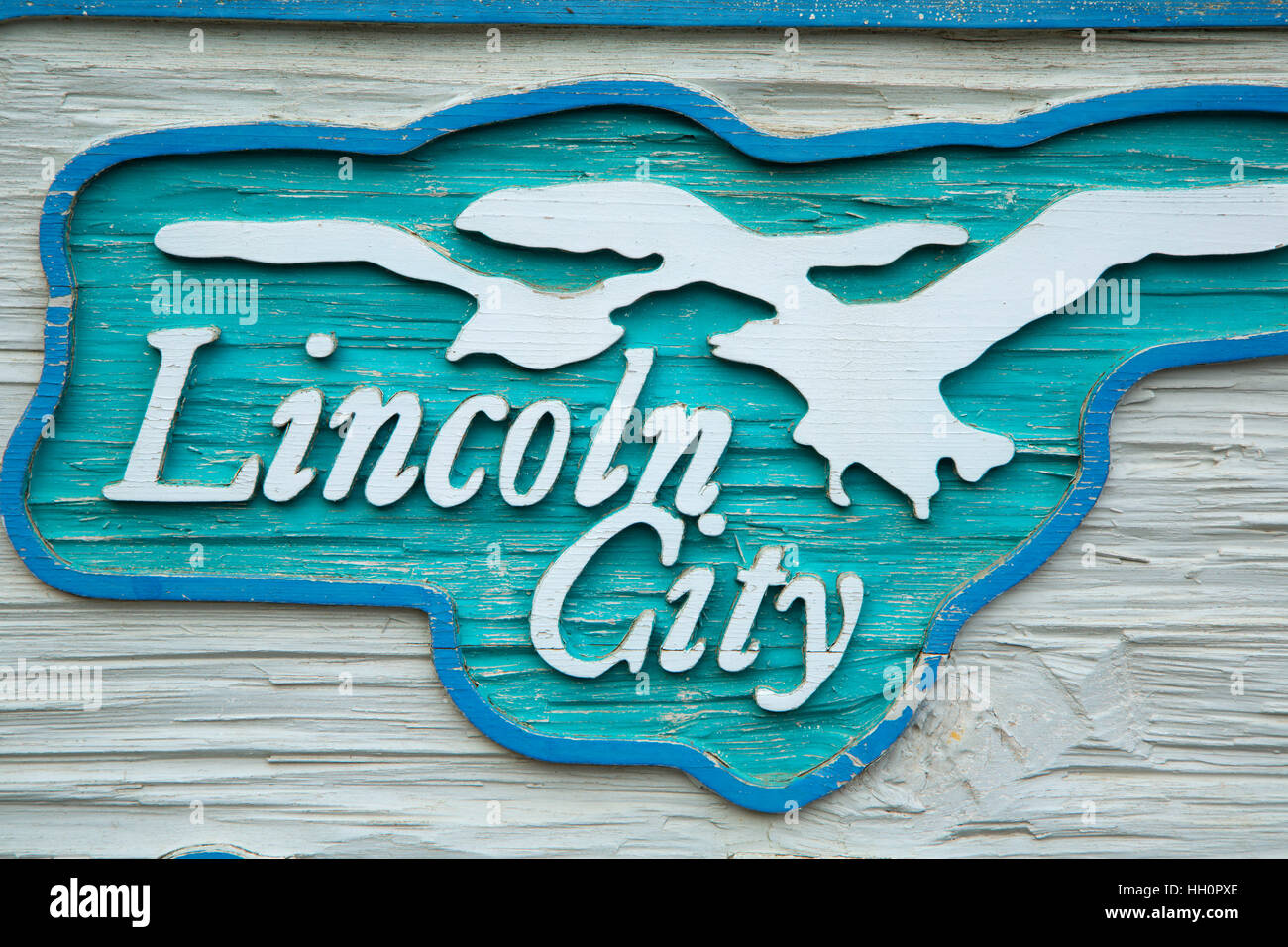 Panneau d'entrée de la ville, Lincoln City, Oregon Banque D'Images
