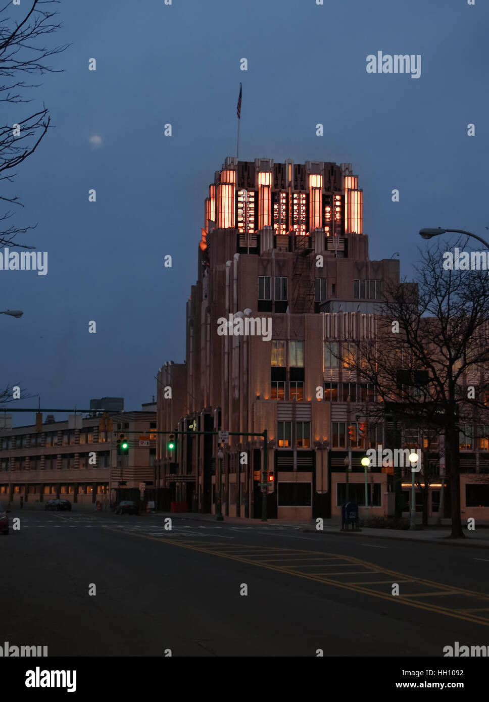 Syracuse, New York, USA. 14 janvier, 2017. La Niagara Mohawk, bâtiment construit en 1932, par exemple, reconnu au niveau national de l'architecture de style Art Déco. Banque D'Images