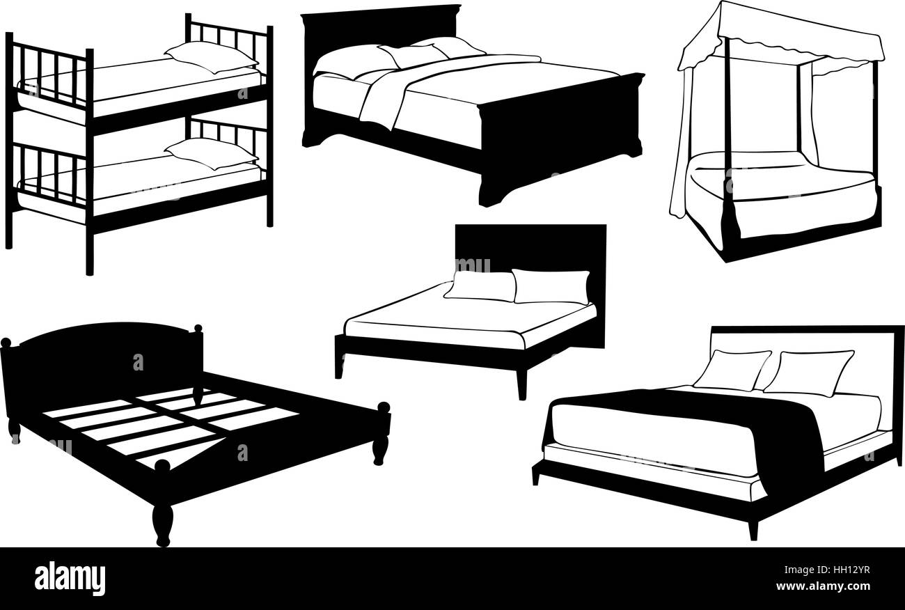 Ensemble de lits différents Illustration de Vecteur