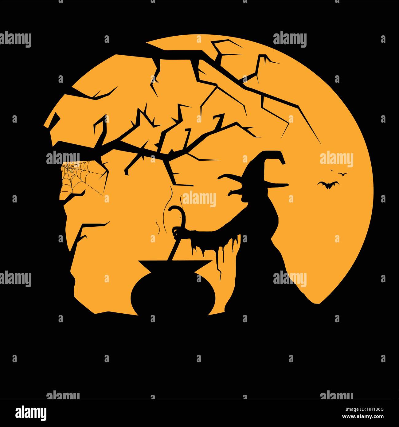 Illustration d'un Halloween sorcière avec lune en arrière-plan Illustration de Vecteur