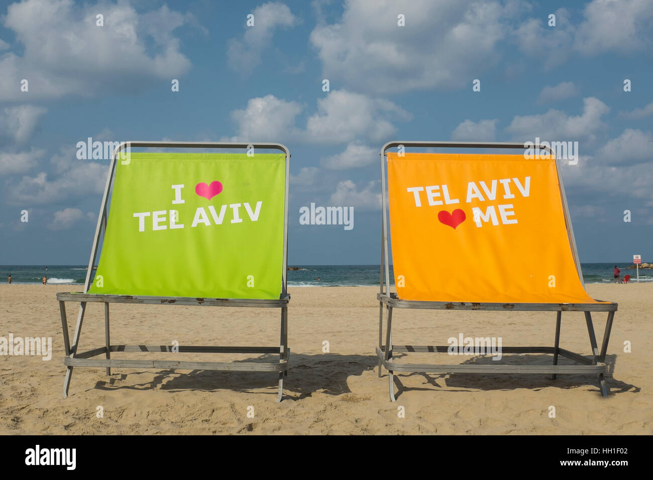 J'aime Tel Aviv, Tel Aviv m'aime, Tel Aviv, Israël devant la plage Banque D'Images