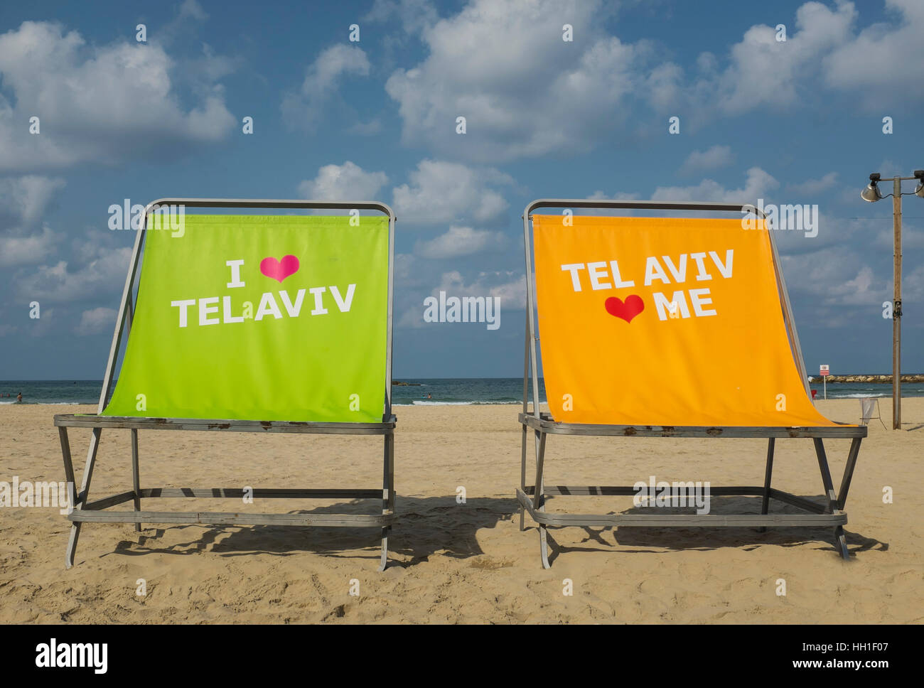 J'aime Tel Aviv, Tel Aviv m'aime, Tel Aviv, Israël devant la plage Banque D'Images