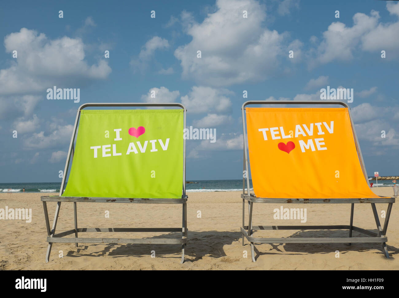 J'aime Tel Aviv, Tel Aviv m'aime, Tel Aviv, Israël devant la plage Banque D'Images