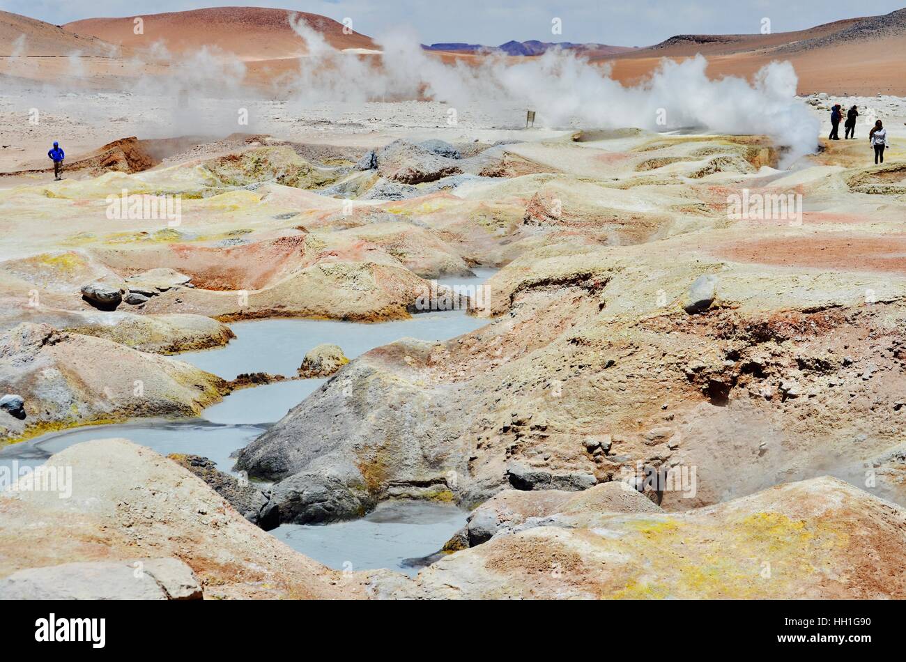 La White Lagoon. Le lagon est à une altitude de 4.350m et il est caractérisé par la couleur blanche et de ses eaux. Banque D'Images