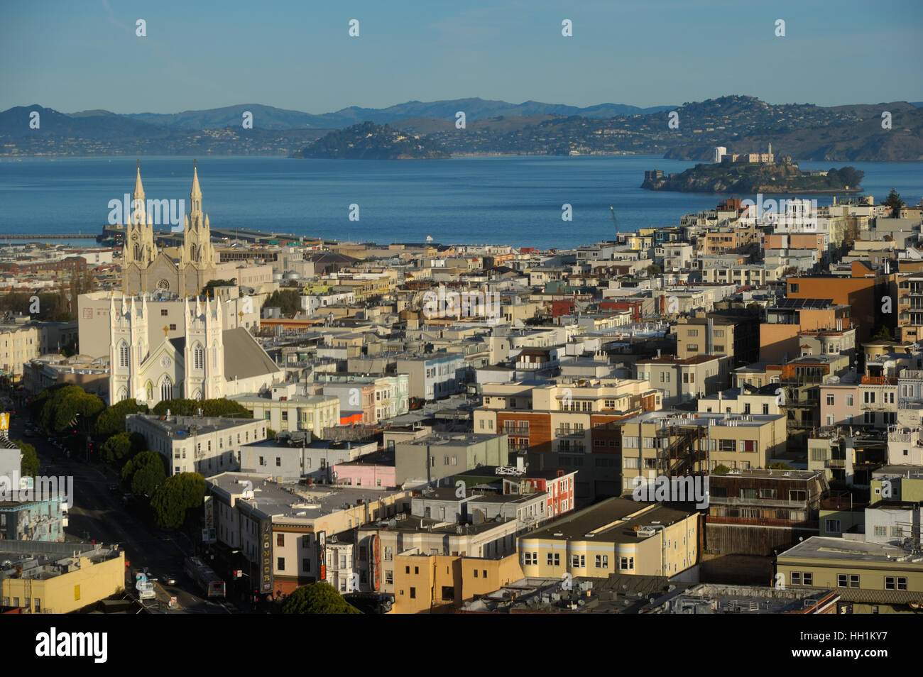 North Beach et l'île d'Alcatraz, San Francisco CA Banque D'Images