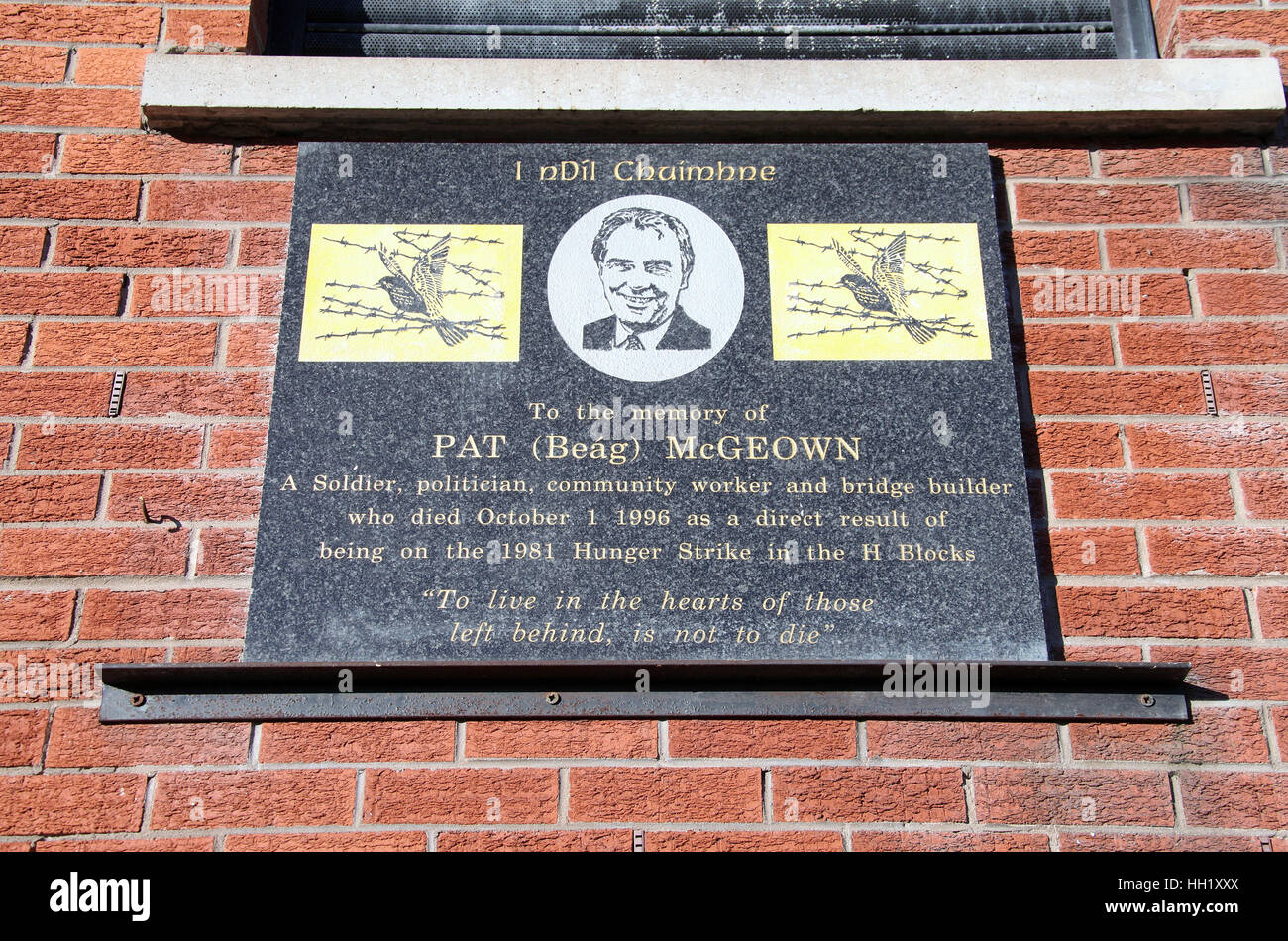 Pat McGeown Plaque commémorative sur la Falls Road Banque D'Images