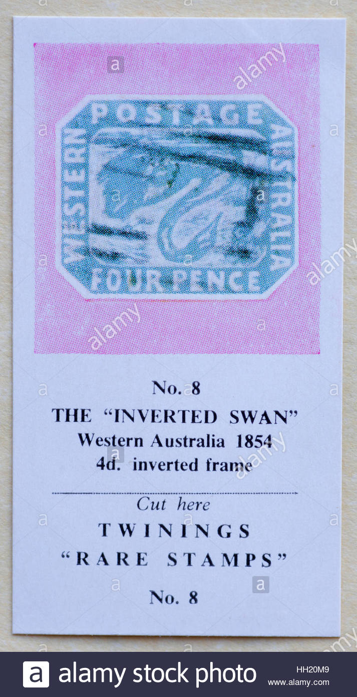 L'ouest de l'Australie 1854 Swan inversé 4d image inversée - Commerce Thé Twinings carte émise en 1960 Banque D'Images