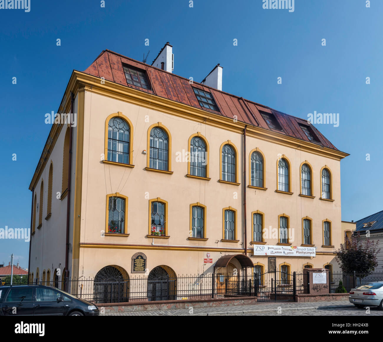 Grande Synagogue, aujourd'hui école de Beaux-arts, à Jaroslaw, Malopolska, Pologne Banque D'Images