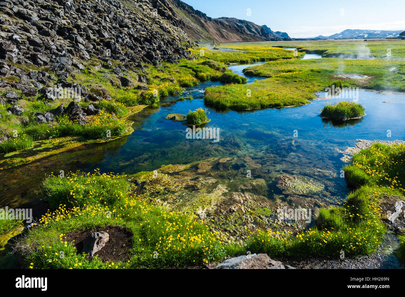 Landmannalaugar est un endroit dans la réserve naturelle de Fjallabak dans les hautes terres d'Islande. Hot spring. Banque D'Images