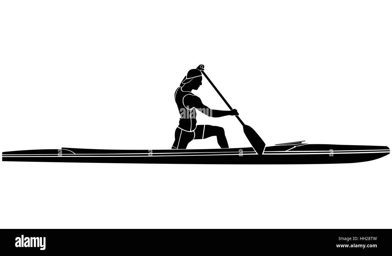 Silhouette noir et blanc sports sportif canoe avec palettes Banque D'Images