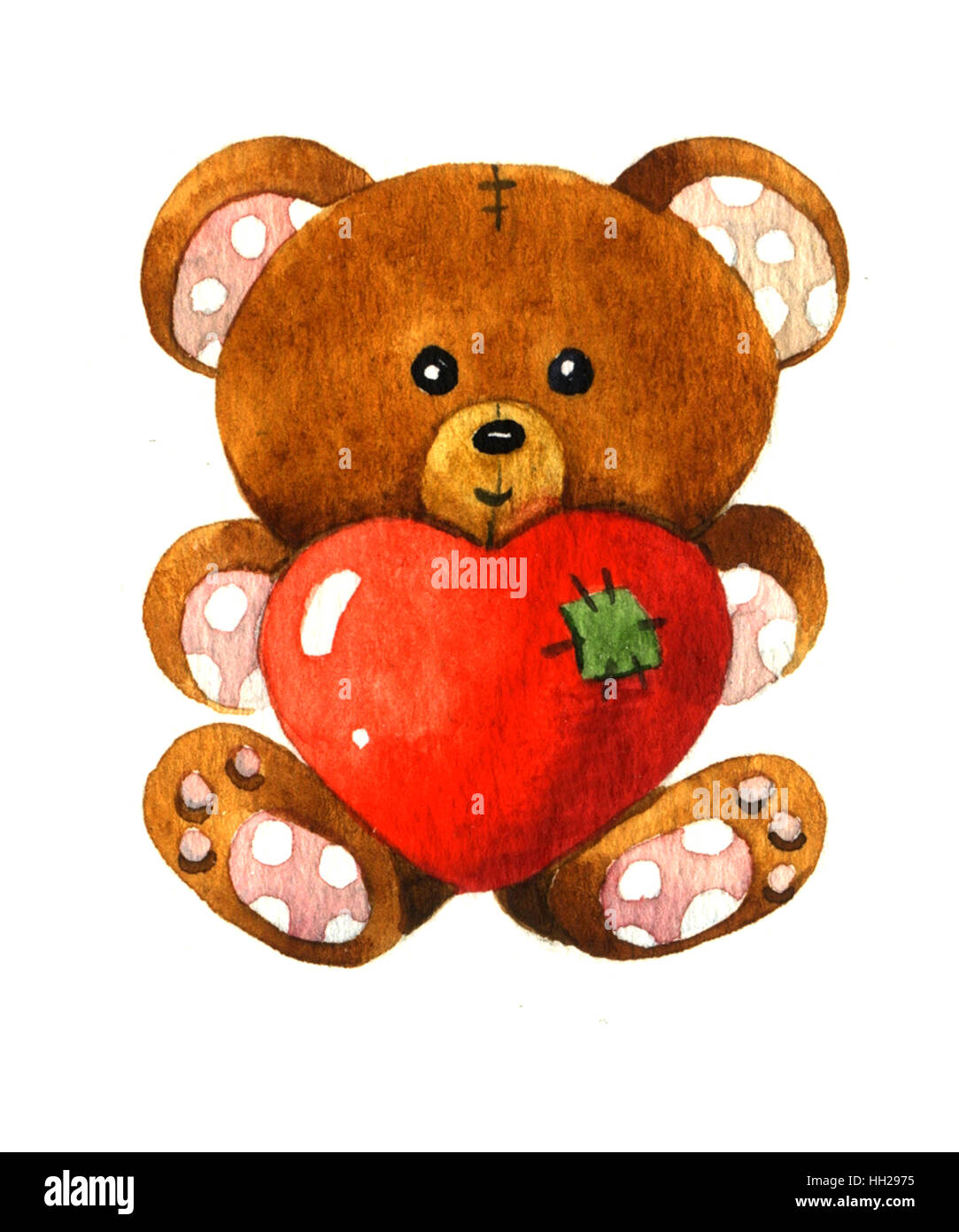 Ours en peluche avec un cœur rouge. Aquarelle Banque D'Images