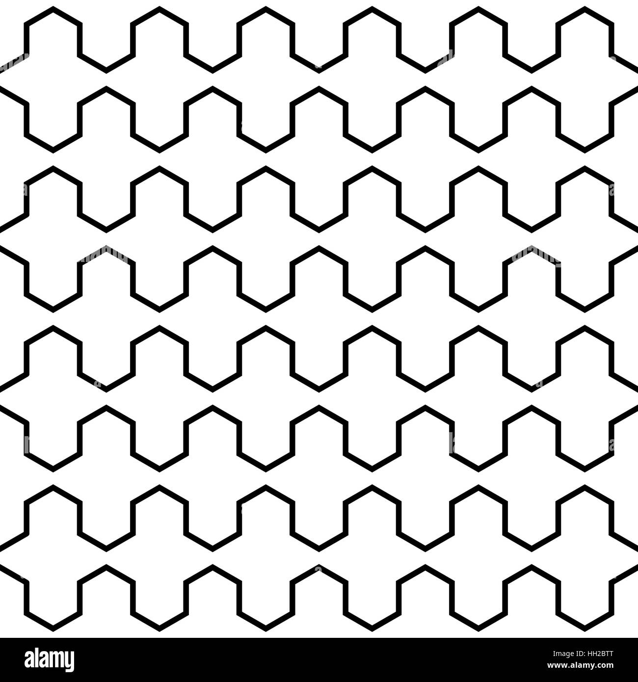 Modèle de tuile courbe symétrique avec angles hexagonale - modifiable sans vecteur répétant fond papier peint (blanc noir) Illustration de Vecteur