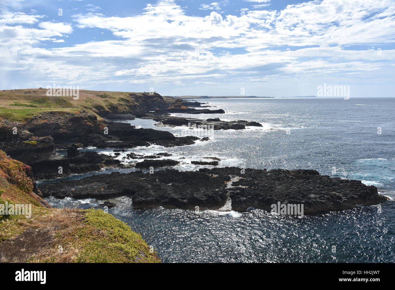 Phillip Island Nature Park - Green Hills et côte sauvage Victoria en Australie. La côte rocheuse de l'Nobbies dans Philip Island en Australie. Banque D'Images