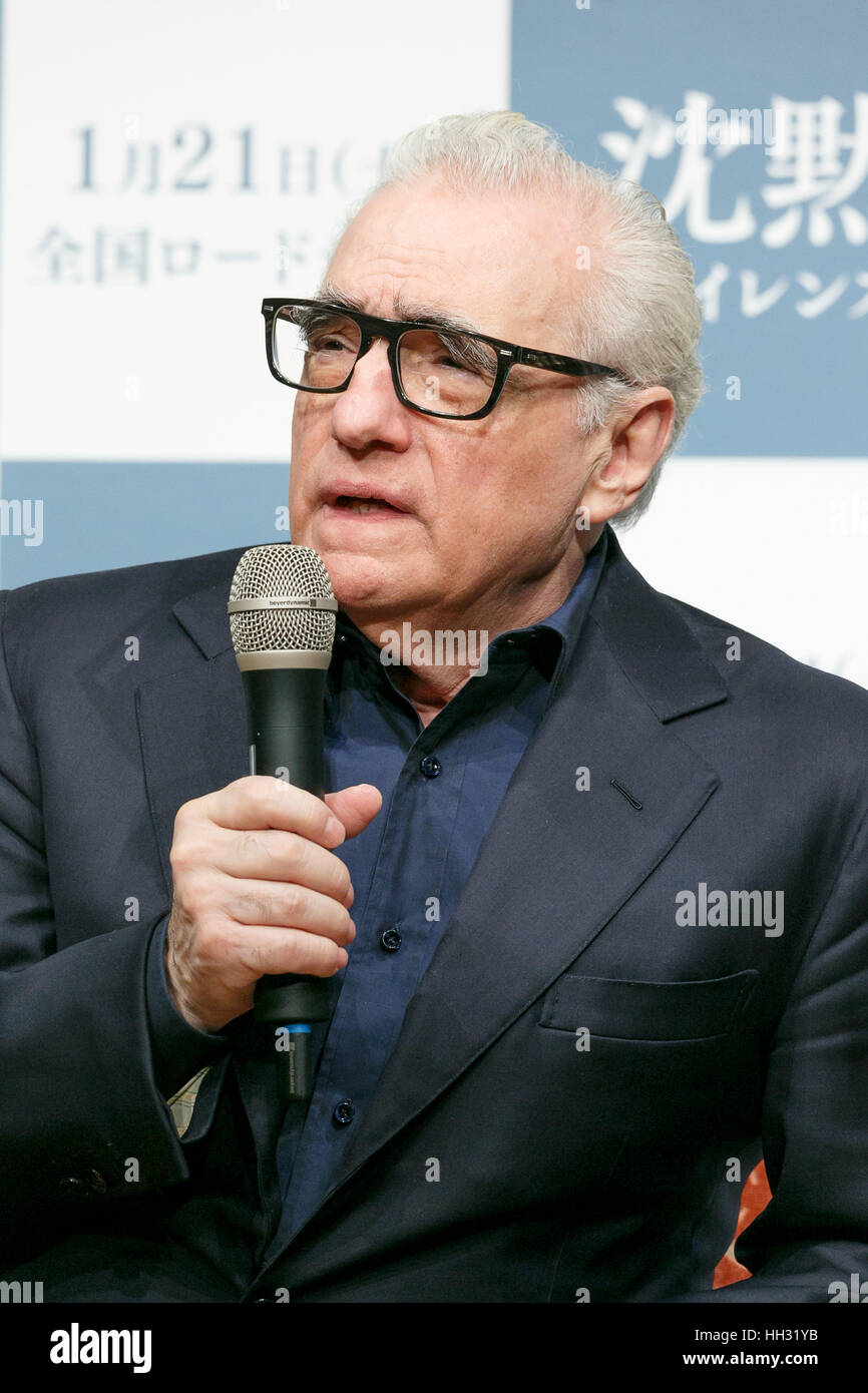 Tokyo, Japon. 16 janvier 2017. American réalisateur Martin Scorsese parle lors d'une conférence de presse pour le film Le Silence (Chinmoku) le 16 janvier 2017, Tokyo, Japon. Le drame historique qui est basé sur un roman japonais Shusaku Endo suit par deux prêtres jésuites qui voyagent en provenance du Portugal au Japon au 17ème siècle. Le film s'ouvre au Japon le 21 janvier. Credit : Rodrigo Reyes Marin/AFLO/Alamy Live News Banque D'Images