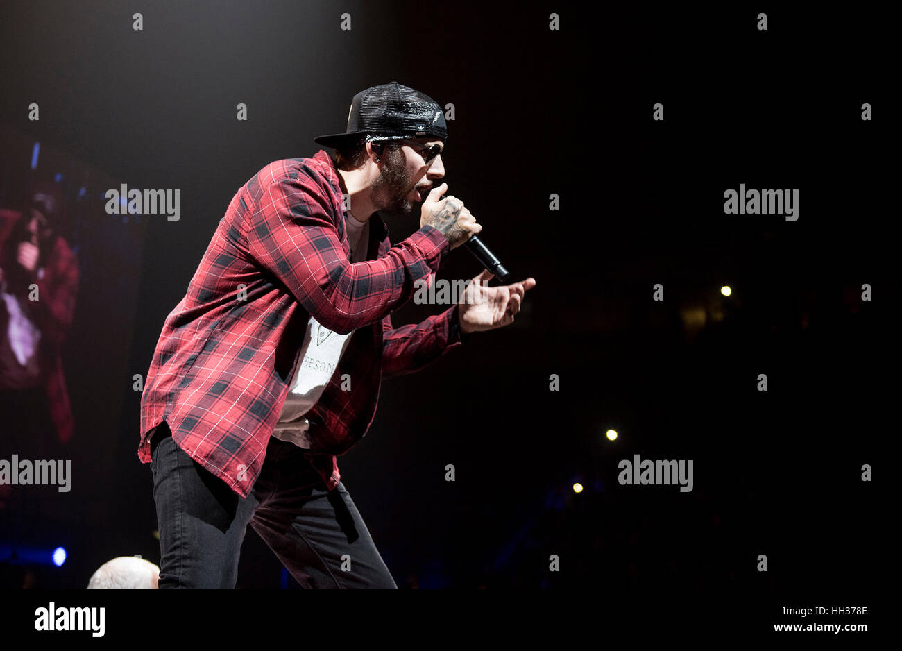 Manchester, UK. 16 janvier, 2017. M Shadows, Synyster Gates, Zacky vengeance, Johnny Christ et Brooks Wackerman d'Avenged Sevenfold effectuer à la Manchester Arena pendant leur tournée britannique global. Crédit : Gary Mather/Alamy Live News Banque D'Images