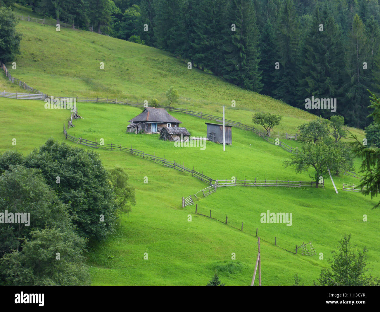 Maison de village traditionnelle ukrainienne dans les Carpates Banque D'Images
