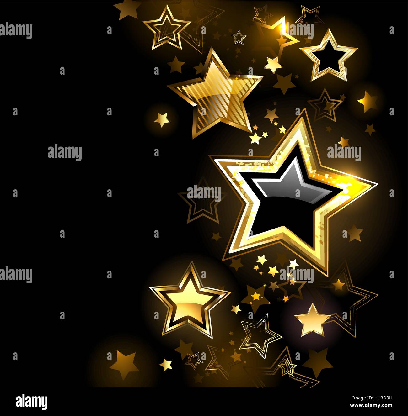 Star or brillant avec des petites étoiles sur fond noir . Illustration de Vecteur