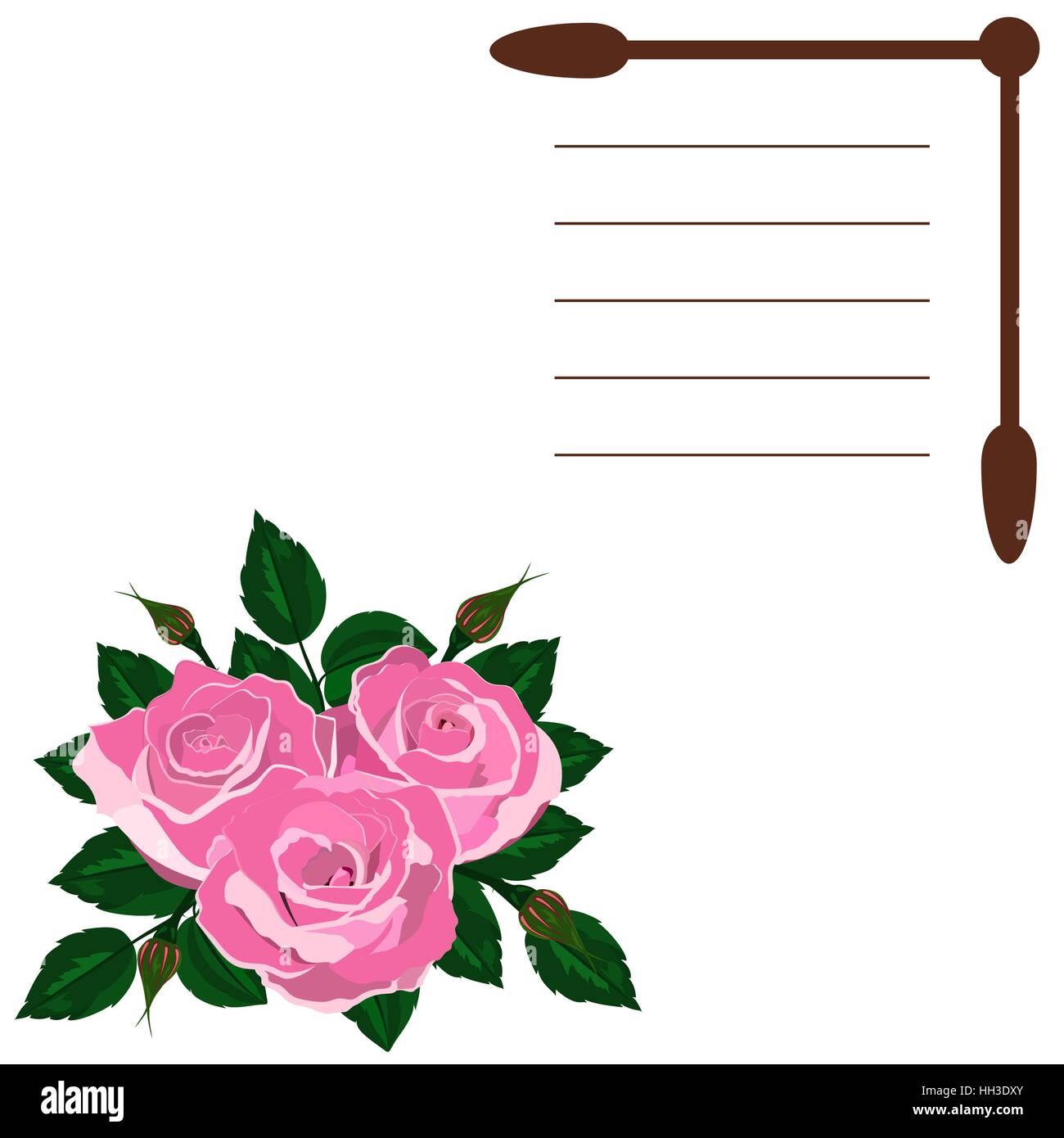 Carte postale avec des roses rose vector Illustration de Vecteur