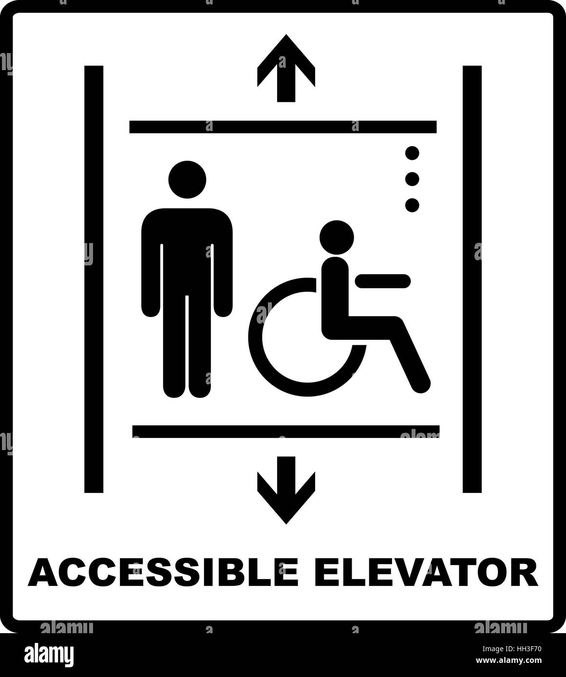 Ascenseur pour personnes à mobilité réduite, l'icône, signer, vector illustration. Symbole vecteur en fauteuil roulant. Ascenseur accessible aux invalides. Bannière de vecteur pour les lieux publics. Black Illustration de Vecteur