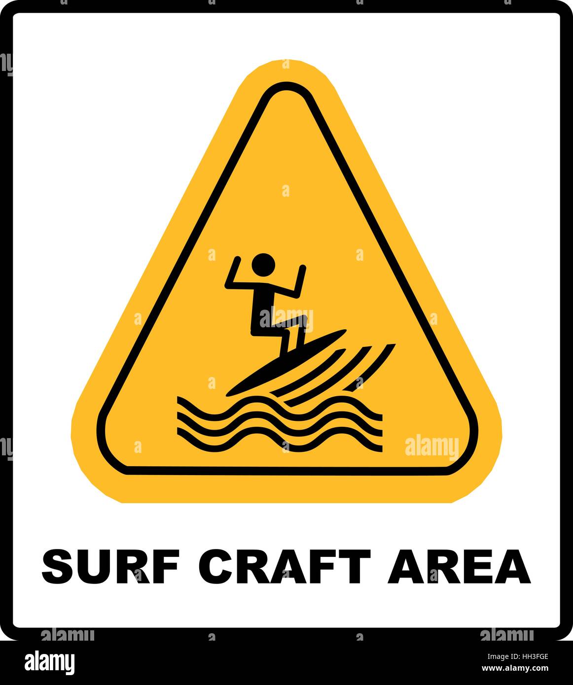 Sufr craft area. Zone de surf d'illustration vectorielle en symbole triangle jaune isolated on white Illustration de Vecteur
