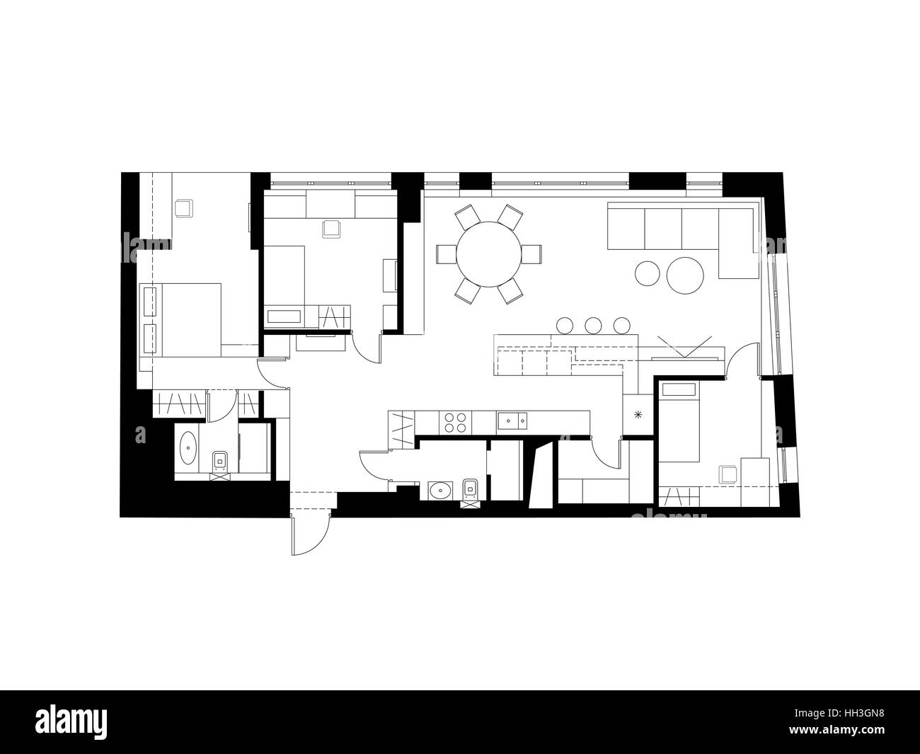 Plan d'architecture avec les meubles. Illustration de Vecteur