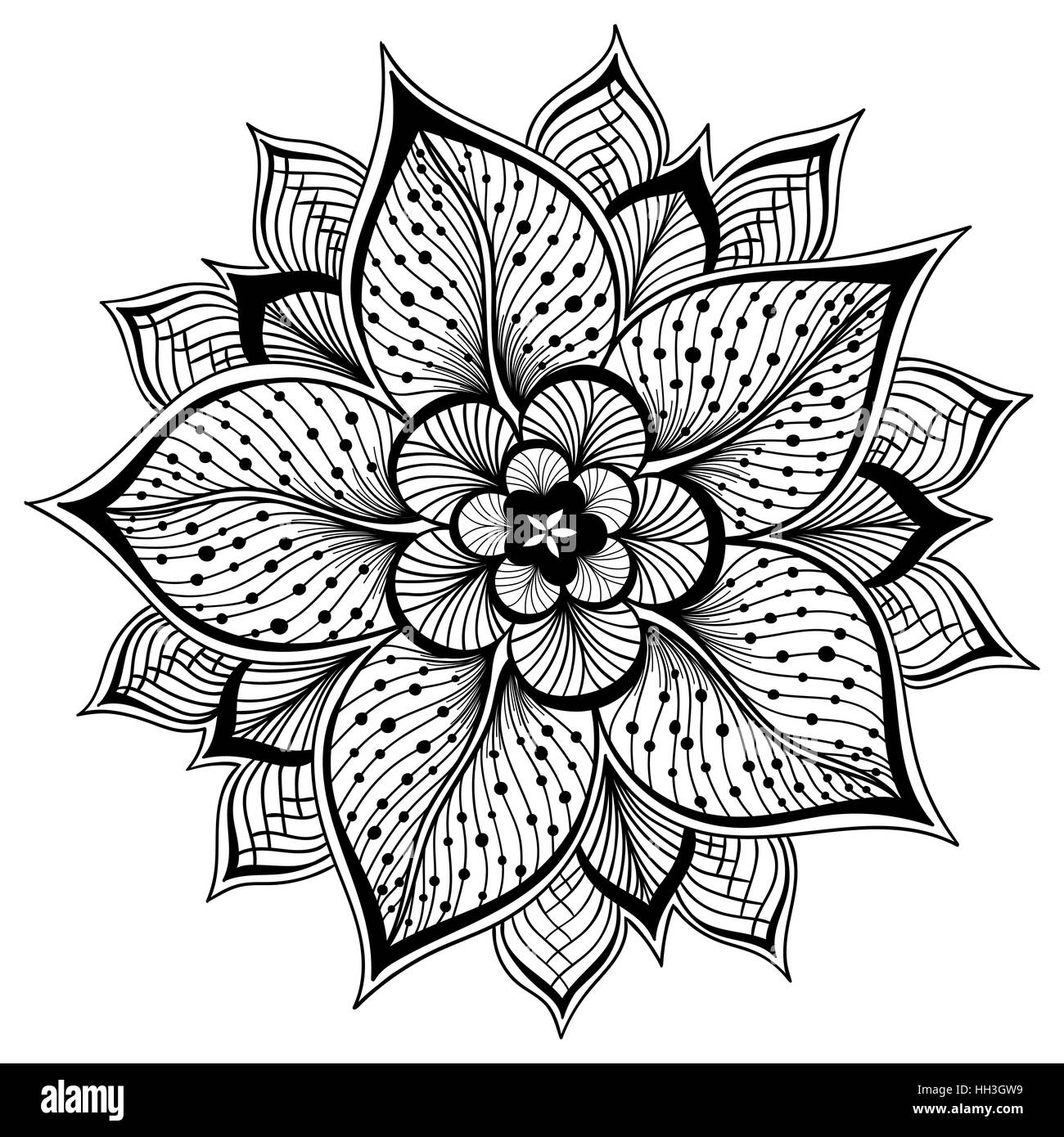 Vector illustration de contours pour Mandala à colorier. Ronde décoration ornement. La thérapie anti-stress. Élément de conception d'armure. Logo Yoga, med Illustration de Vecteur