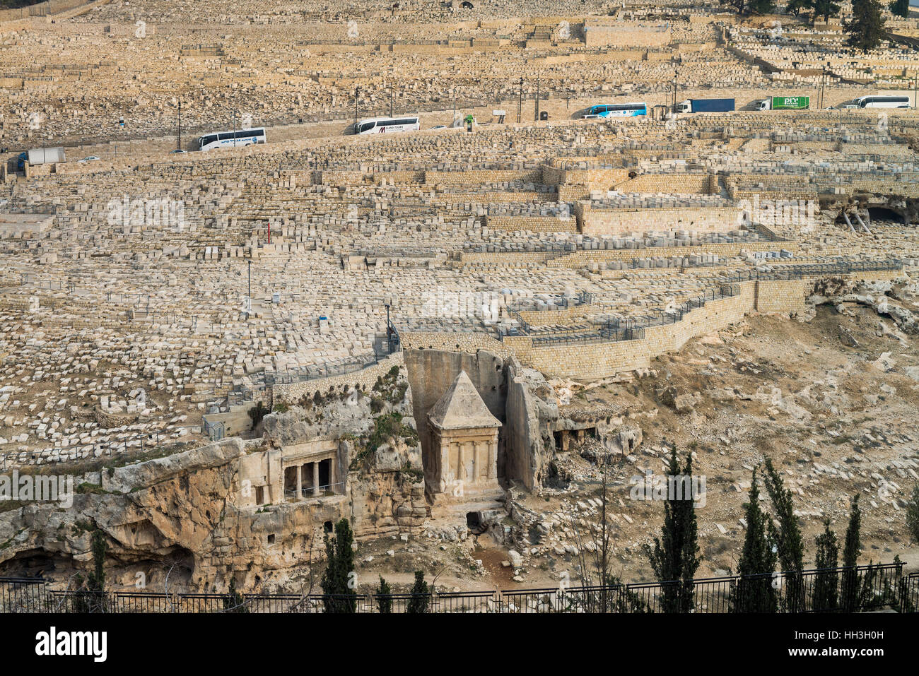 Tombe de Zecharias,tombe de Zacharie, le cimetière juif, vallée du Cédron, Jérusalem, Israël Banque D'Images