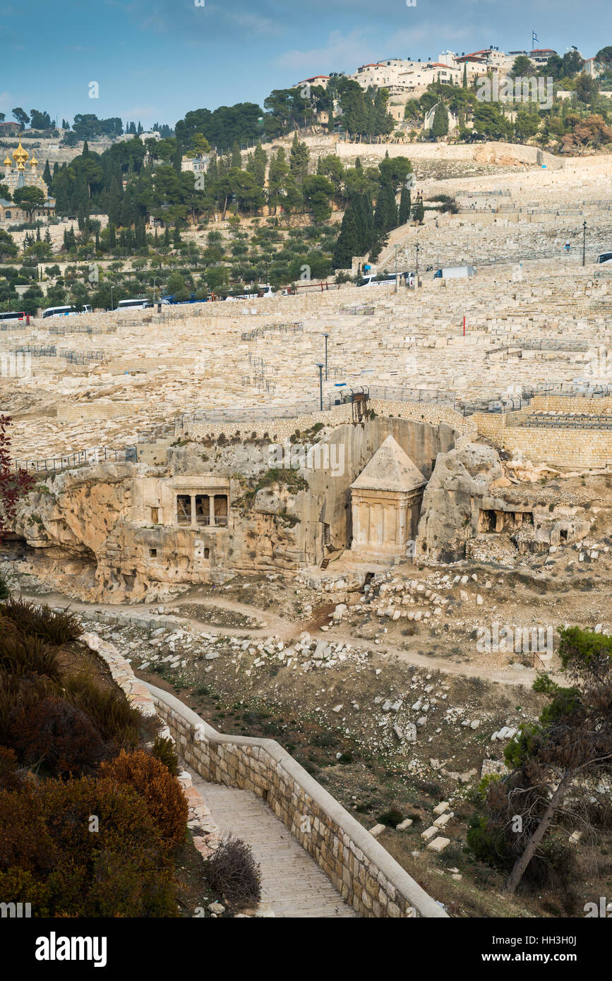 Tombe de Zecharias,tombe de Zacharie, le cimetière juif, vallée du Cédron, Jérusalem, Israël Banque D'Images