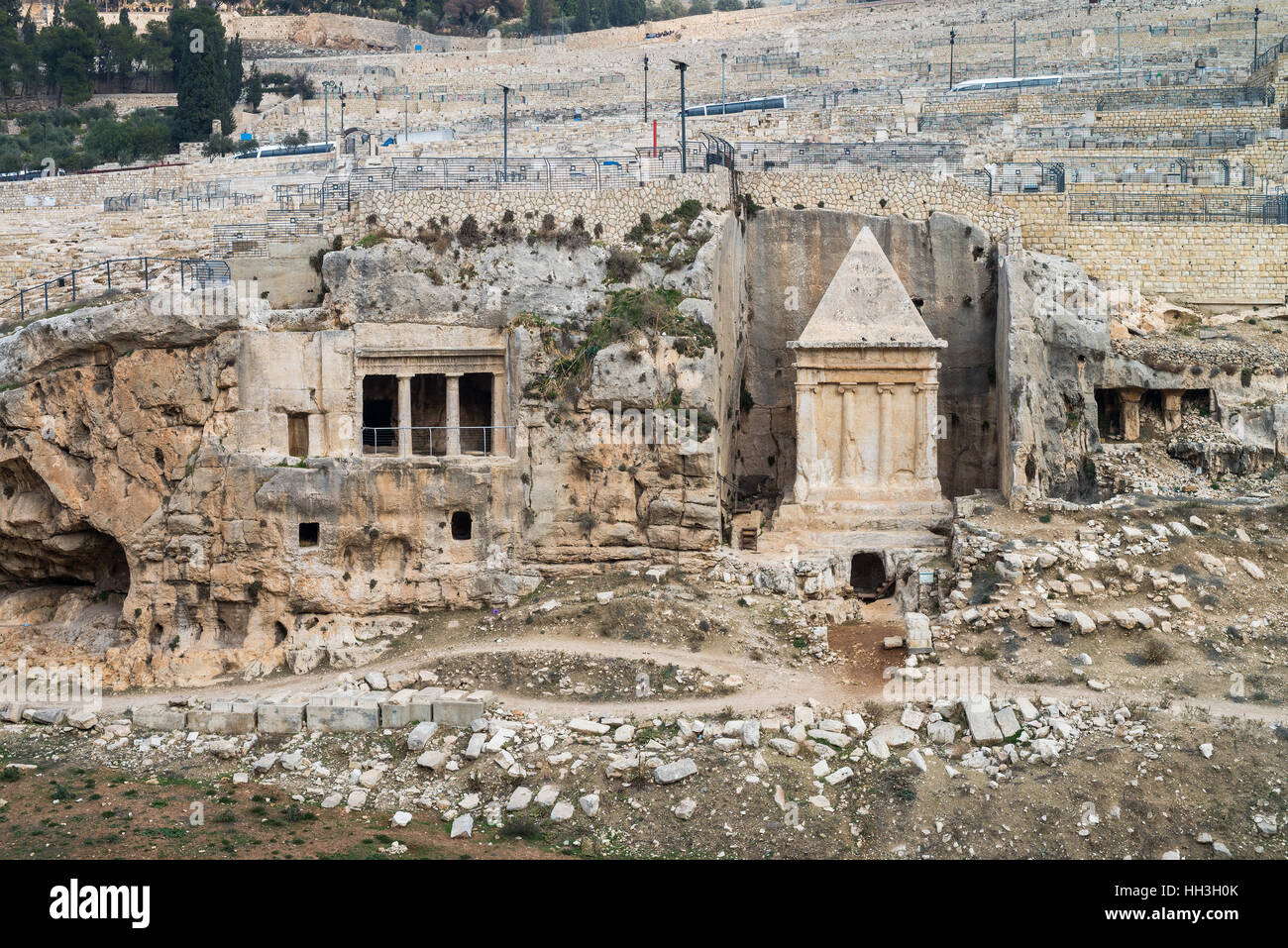 Tombe de Zecharias,tombe de Zacharie, le cimetière juif, vallée du Cédron, Jérusalem, Israël Banque D'Images