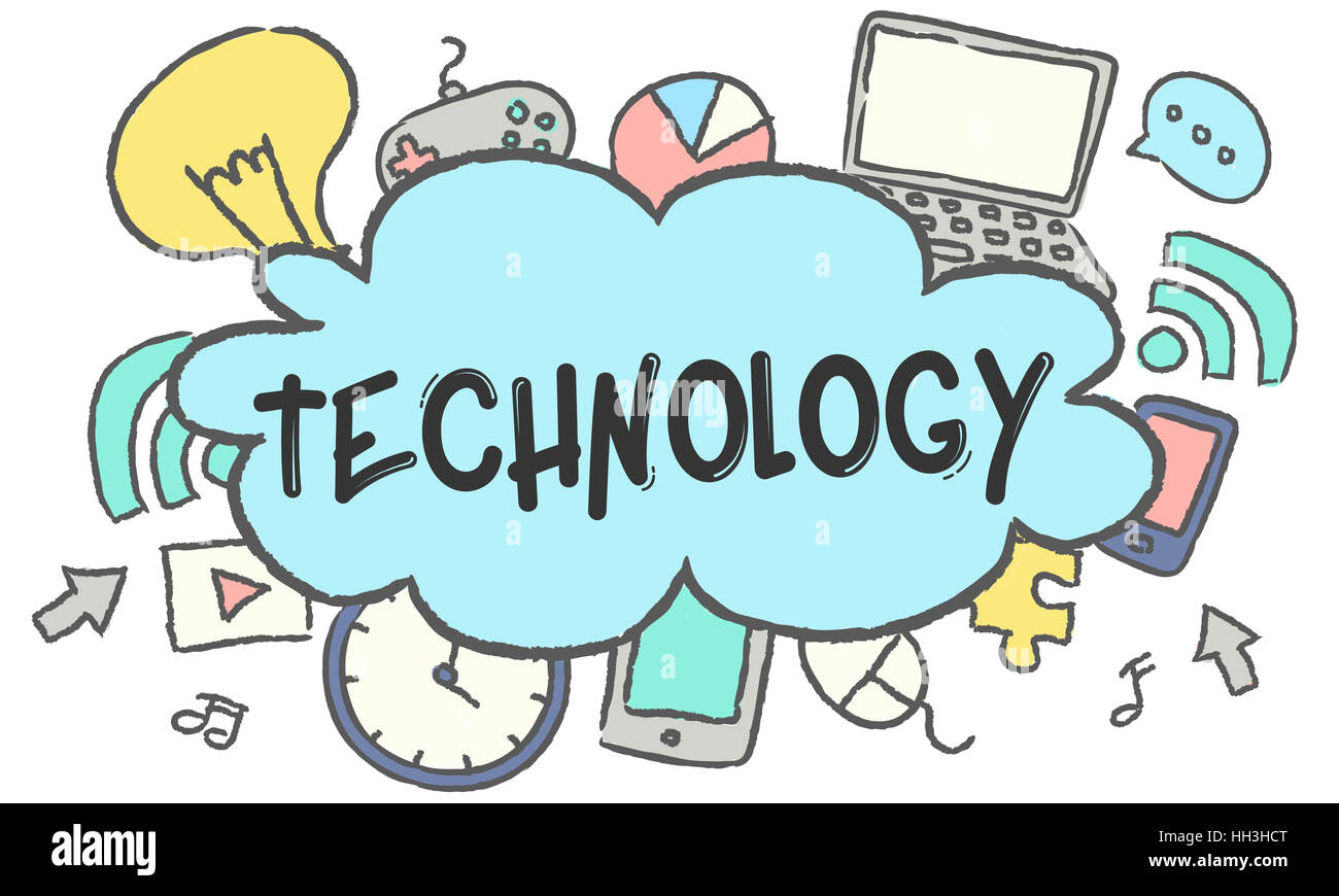 La technologie Cloud Bubble Concept Doodle Croquis Banque D'Images