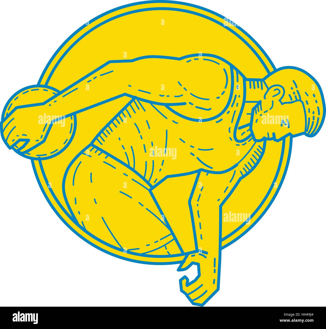 Style ligne mono illustration d'un athlète lanceur discus throwing vu du côté situé à l'intérieur du cercle sur fond isolé. Illustration de Vecteur
