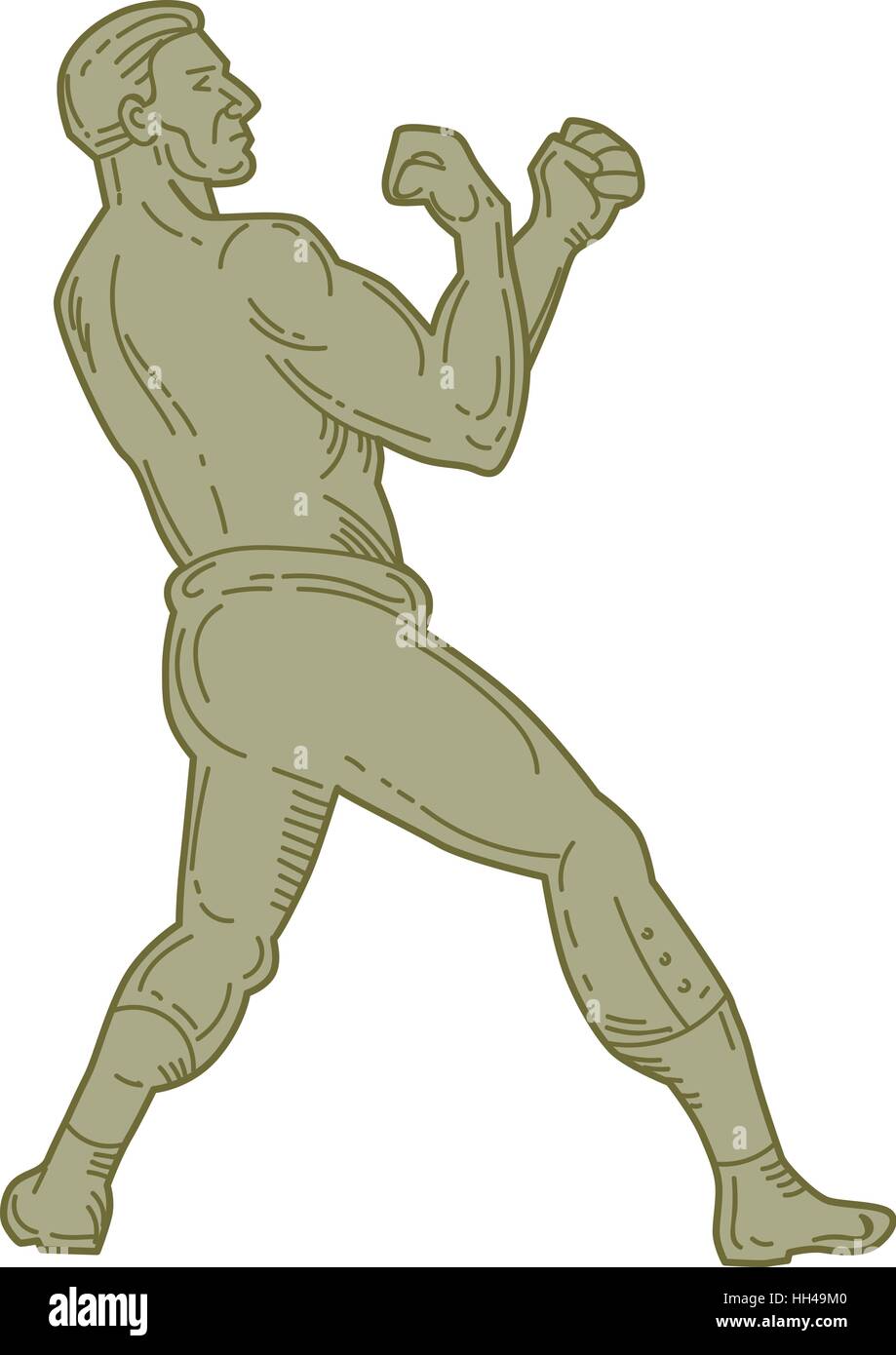 Style ligne mono illustration d'un boxer dans une position de combat posent depuis le côté isolé sur fond blanc. Illustration de Vecteur