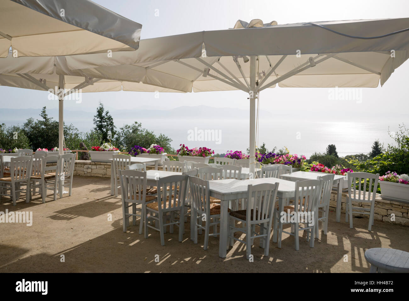 Pratigos restaurant, près de Longos, Paxos, îles Ioniennes, îles grecques, Grèce, Europe Banque D'Images
