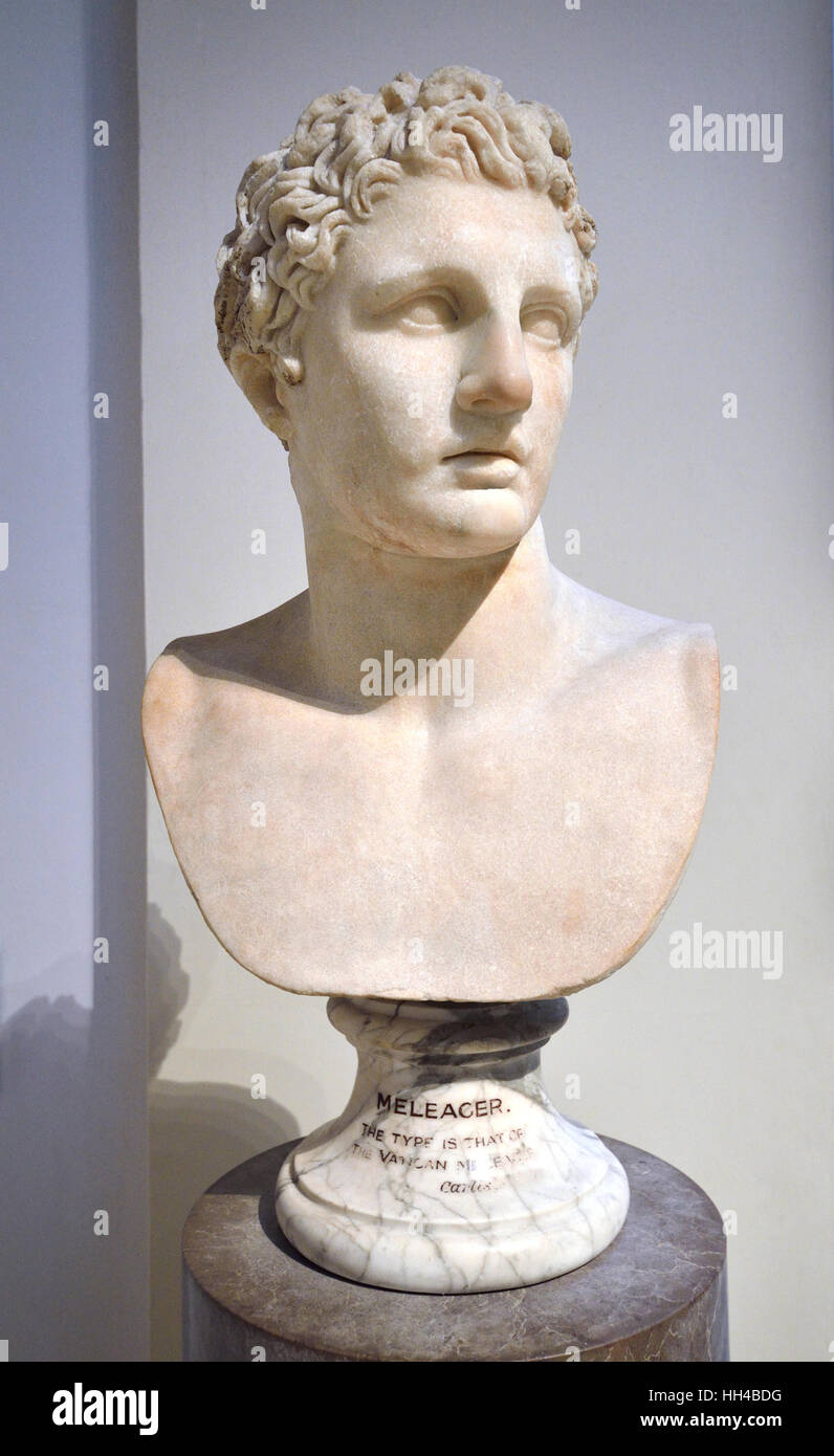 Londres, Angleterre, Royaume-Uni. British Museum. Marbre de Paros chef du héros grec Meleager (copie romaine de l'original grec c340BC) Banque D'Images
