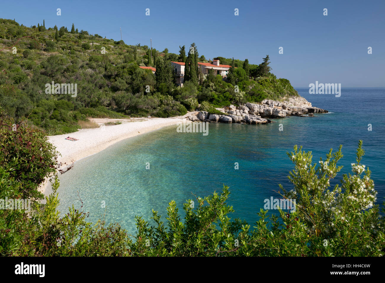 Lagkada kaki beach sur la côte est, Paxos, îles Ioniennes, îles grecques, Grèce, Europe Banque D'Images