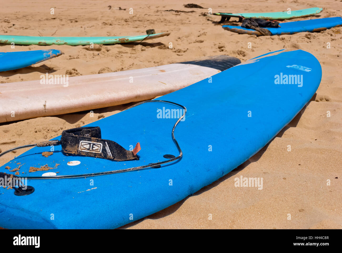 Des planches de surf sur une plage ensoleillée Banque D'Images