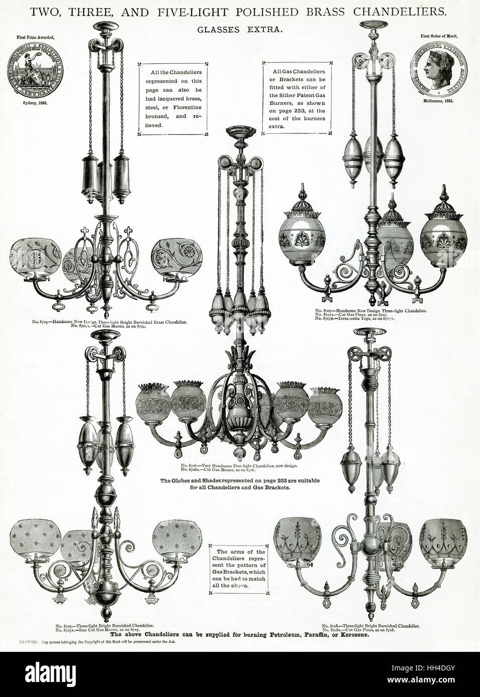 Lustres en laiton poli et en bronze florentin 1881 Banque D'Images