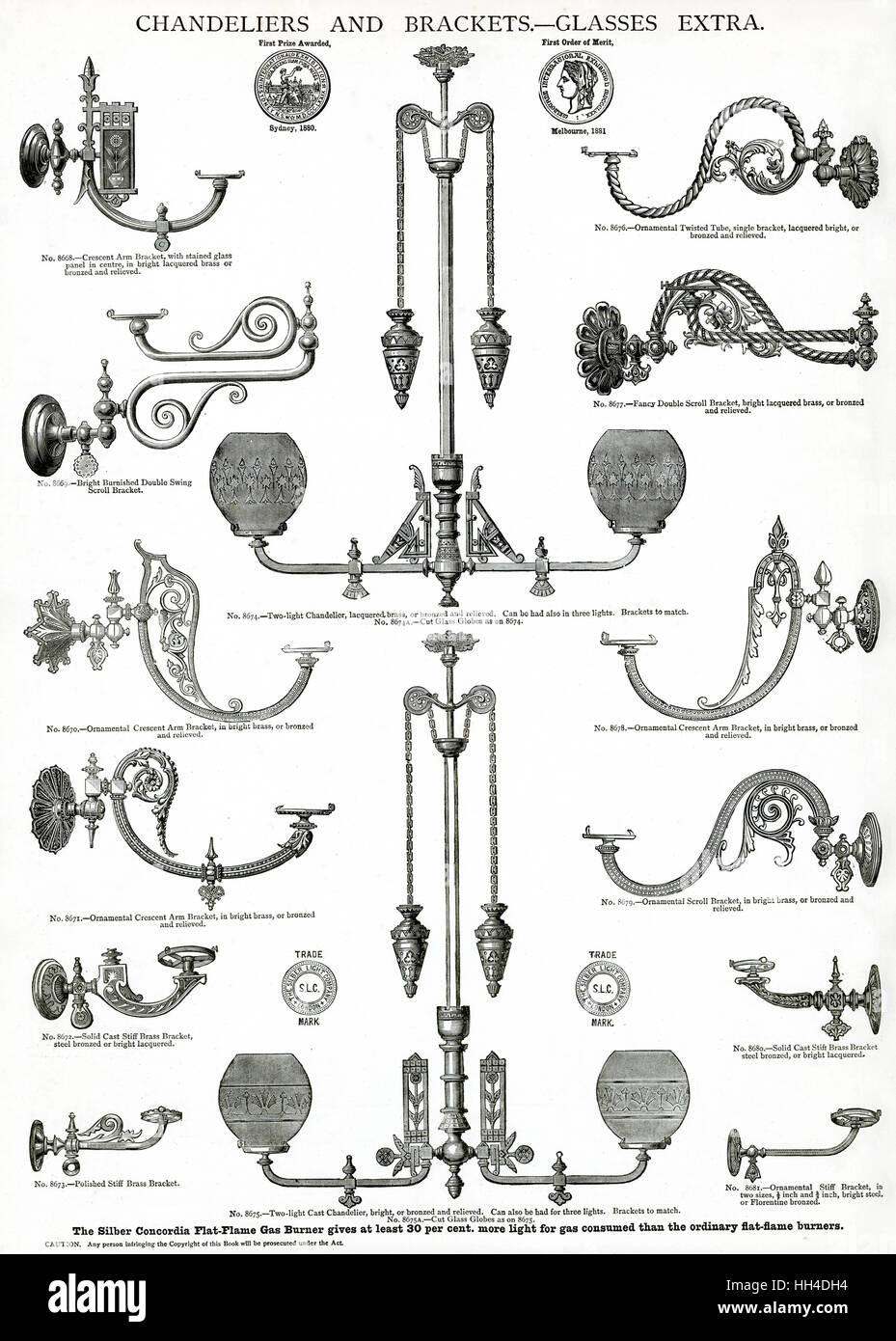 Lustres et supports muraux 1881 Banque D'Images