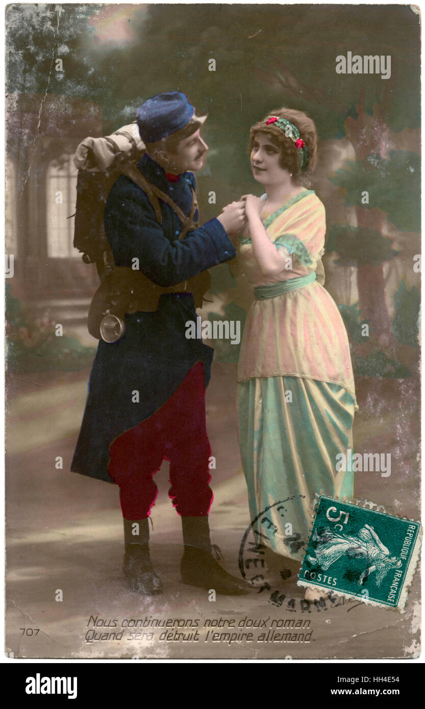 WW1 Histoire d'amour de carte postale Banque D'Images