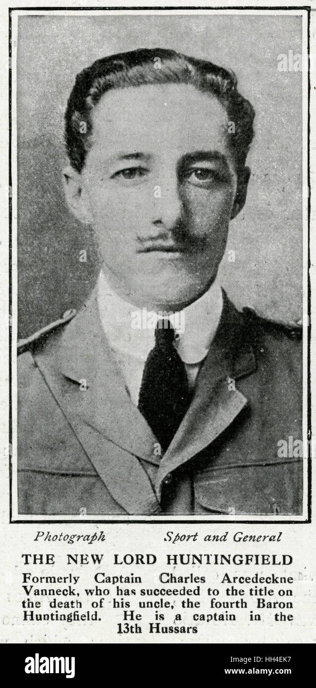Le capitaine Charles Arcedeckne Vanneck(1883-1969), commandant du 13e hussards, à l'époque, il avait réussi à l'intitulé de la 5e baron at 202 Dover en 1915. Plus tard, il deviendra un homme politique conservateur, et gouverneur du Victoria et administrateur de l'Aus Banque D'Images