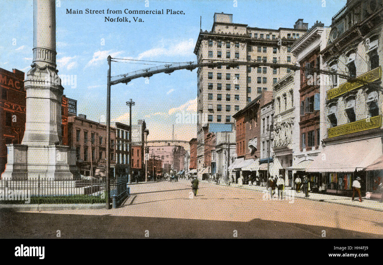 Main Street de commercial place - Norfolk Virginia, Etats-Unis Banque D'Images