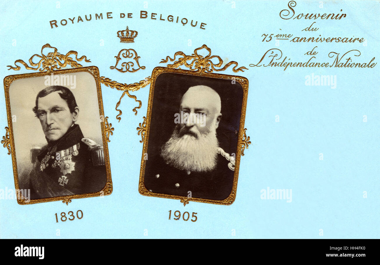 Carte postale célébrant 75 ans de monarchie belge Banque D'Images