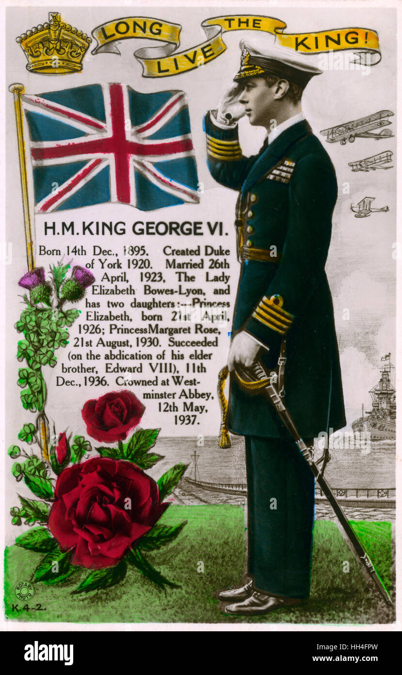 King George VI - carte postale souvenir du Couronnement Banque D'Images