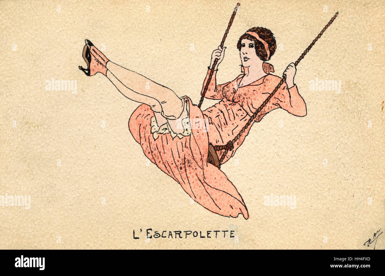 The Swing - Une fille française volant haut et montrant une jambe Banque D'Images