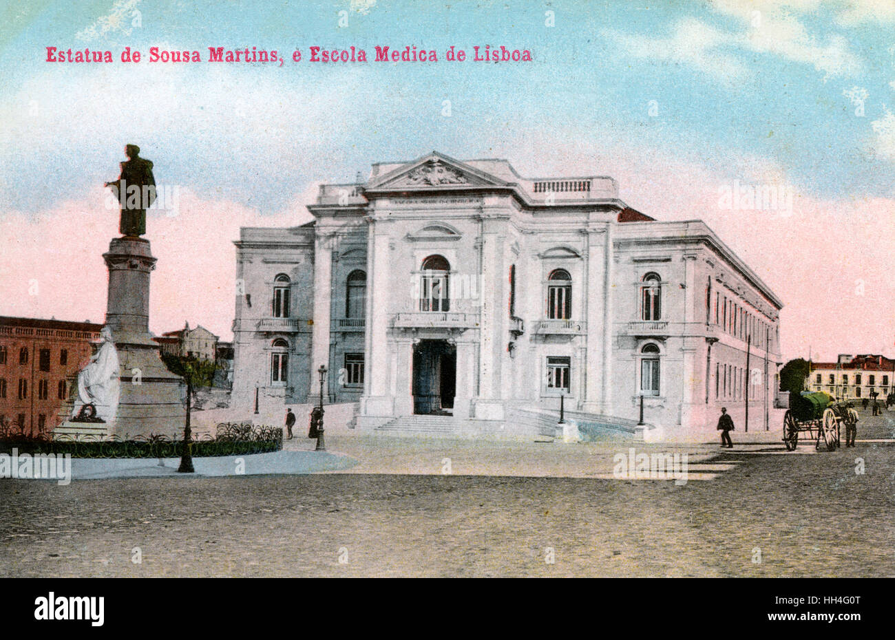 Statue de Sousa Martins et école de médecine, Lisbonne, Portugal Banque D'Images