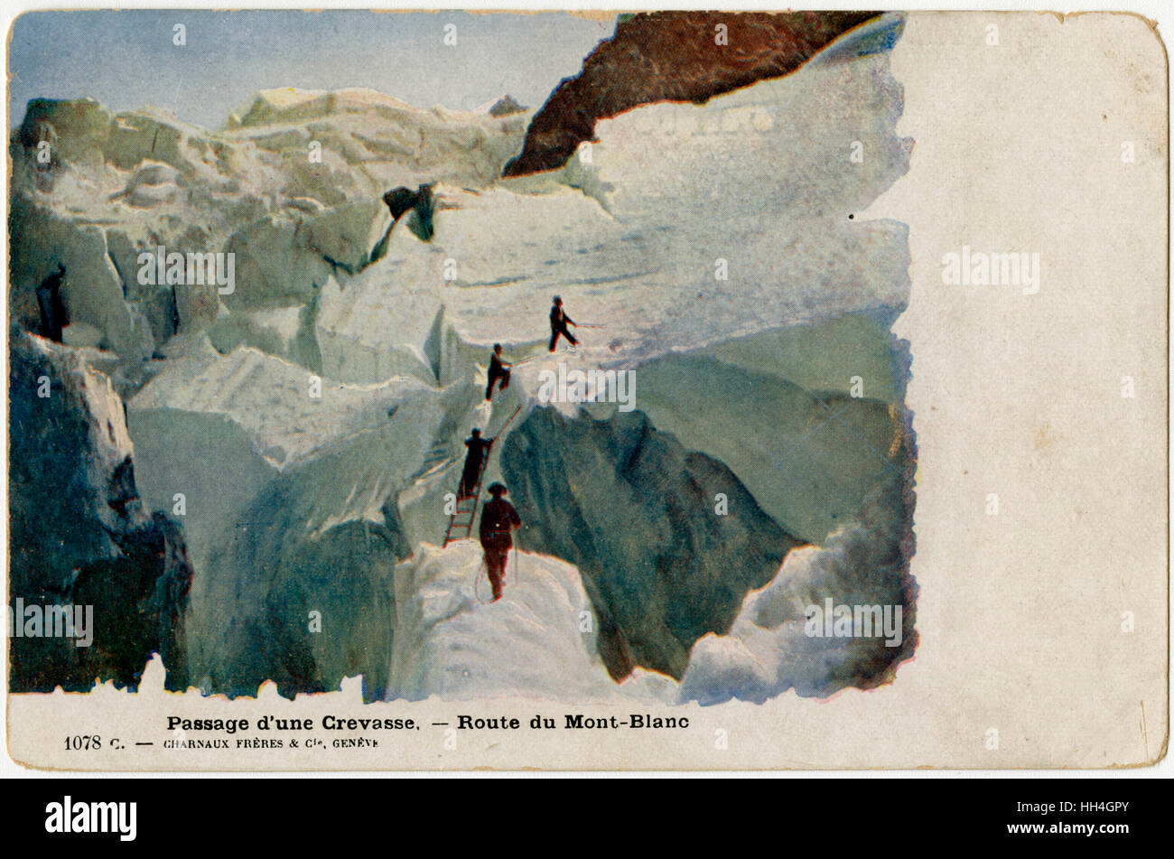 Traversée d'une crevasse - escalade du Mont blanc, France Banque D'Images