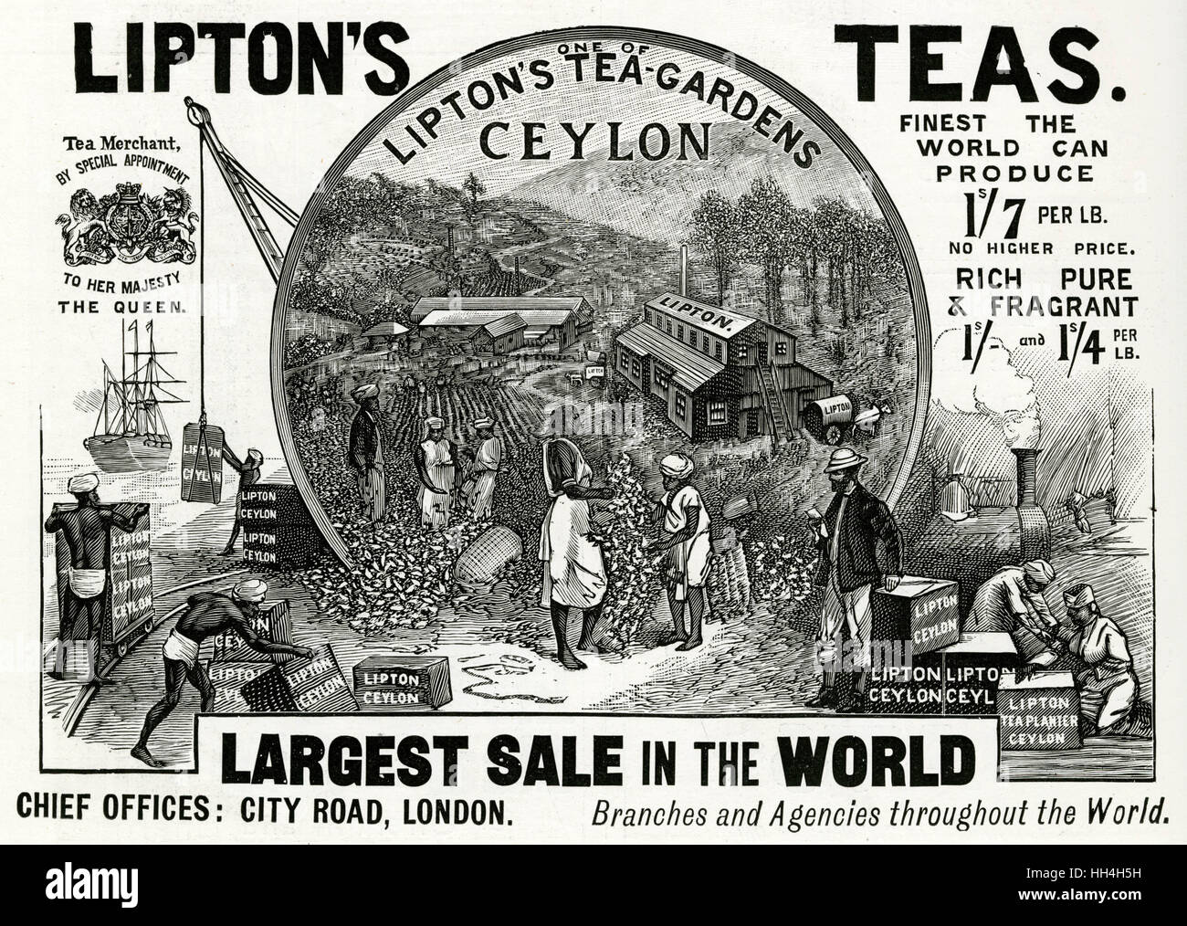 Une publicité pour les thés Lipton, avec une illustration de l'un de l'Tea-Gardens Lipton à Ceylan (Sri Lanka). Banque D'Images